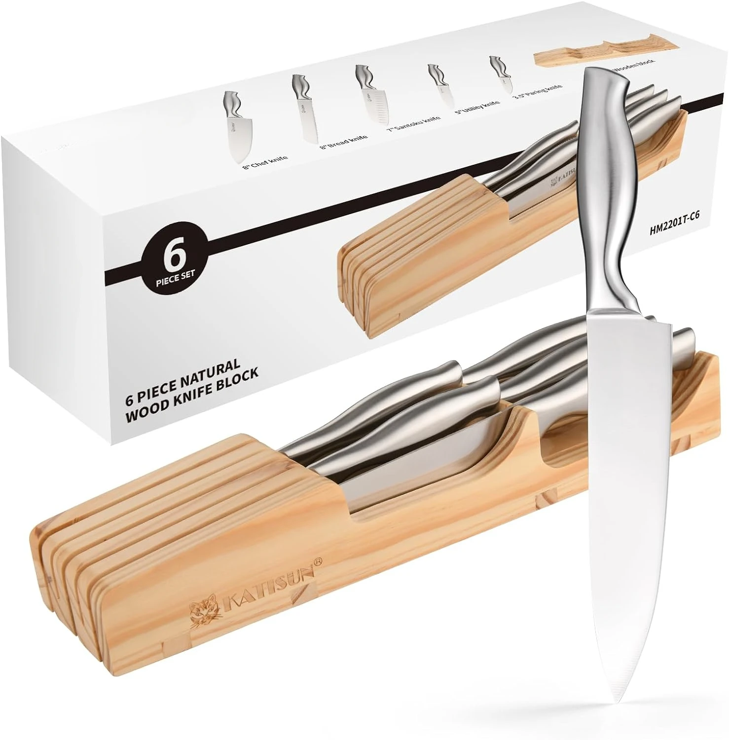 

Kitchen Knife Set,6 Pieces Knife Block Sets, Perfect for Home and Chefs, Premium Knife Holder, Gift for Holiday and Housewarming