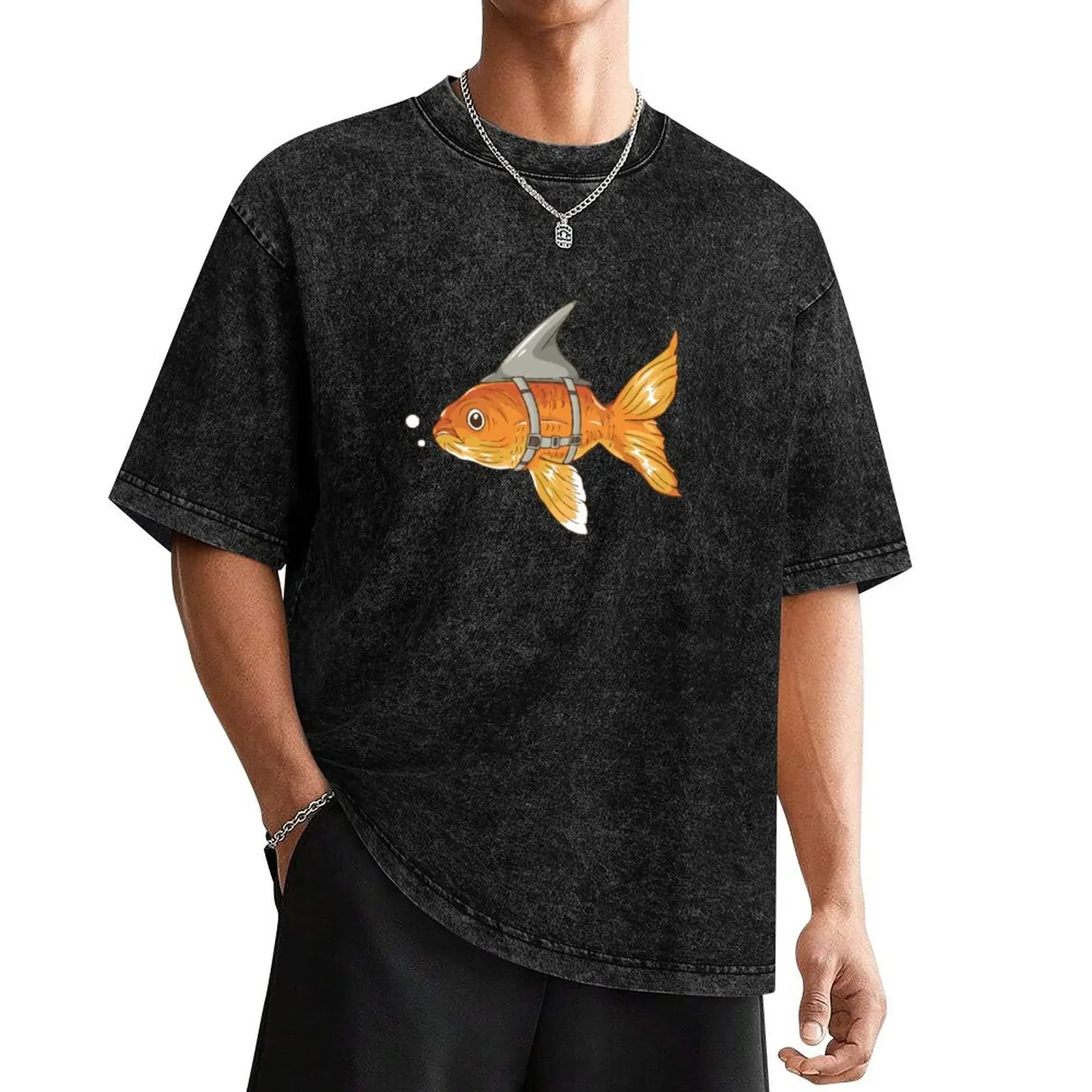 

Goldfish with shark fin T-Shirt vintage graphic tee for a boy cheap stuff blacks t shirts for men