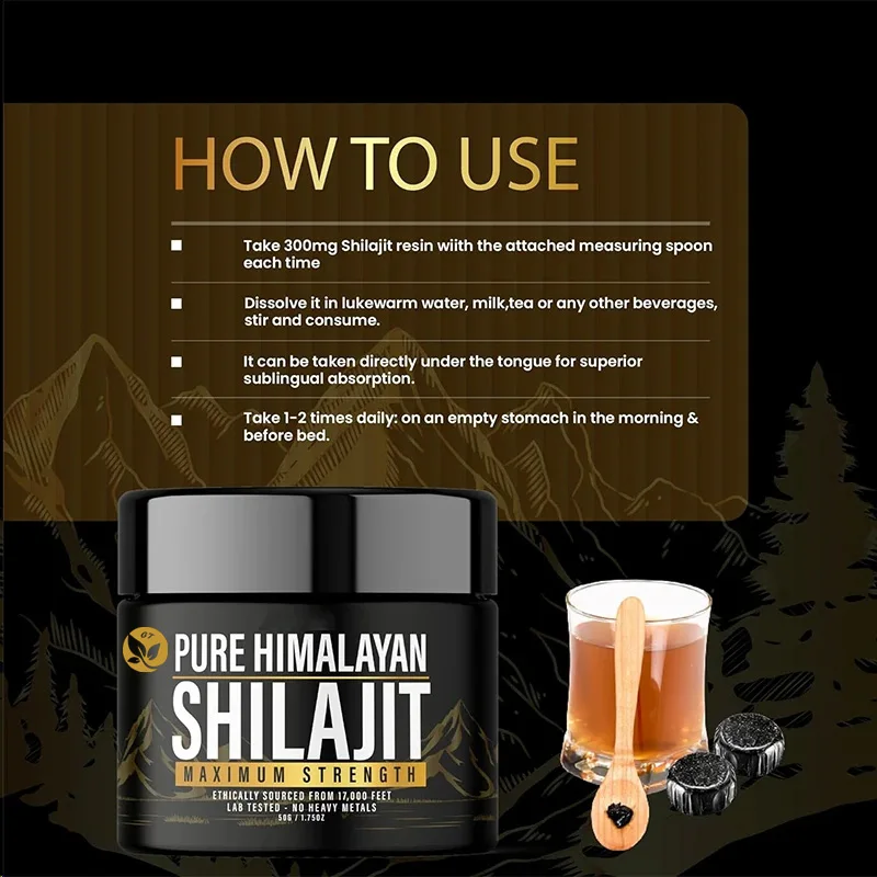 Shilajit 순수 히말라야 유기농 송진, 천연 정통 실험실 테스트 포뮬러, 남녀공용, 600mg 강도, 85 + 트레이스 포함