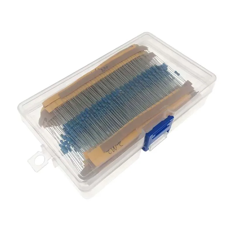 1000Pcs/Box 50 Values 1/4W 1Ω ~ 10MΩ Metal Film Resistor Resistance Assortment Kit Set 1%