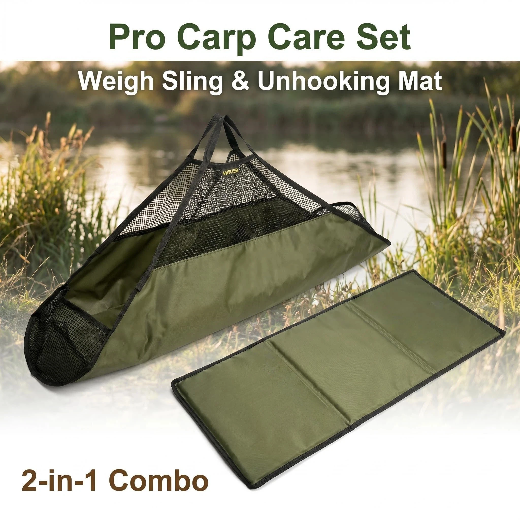 

Portable Foldable Carp Weigh Sling with Unhooking Mat Set Waterproof Fish Landing Sling Padded Protection Mat for Carp Fishing