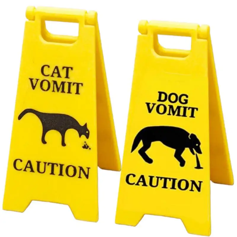 4 Inch Funny Cat Vomit Sign Bright Yellow Gift Dog Vomit Sign Yard Signs 3D-Printed Gagging Warning Vomit Sign Board