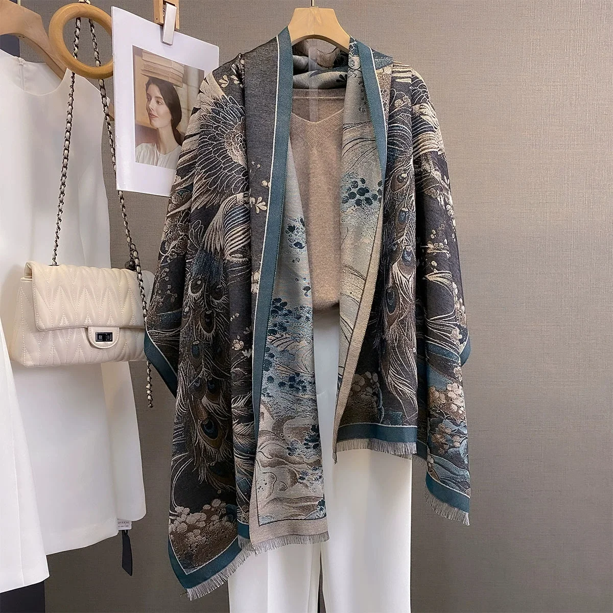 

Изысканный кашемировый шарф-пончо 2025 года, стильная пашмина с роскошными принтами, ультратолстое одеяло для холодной погоды