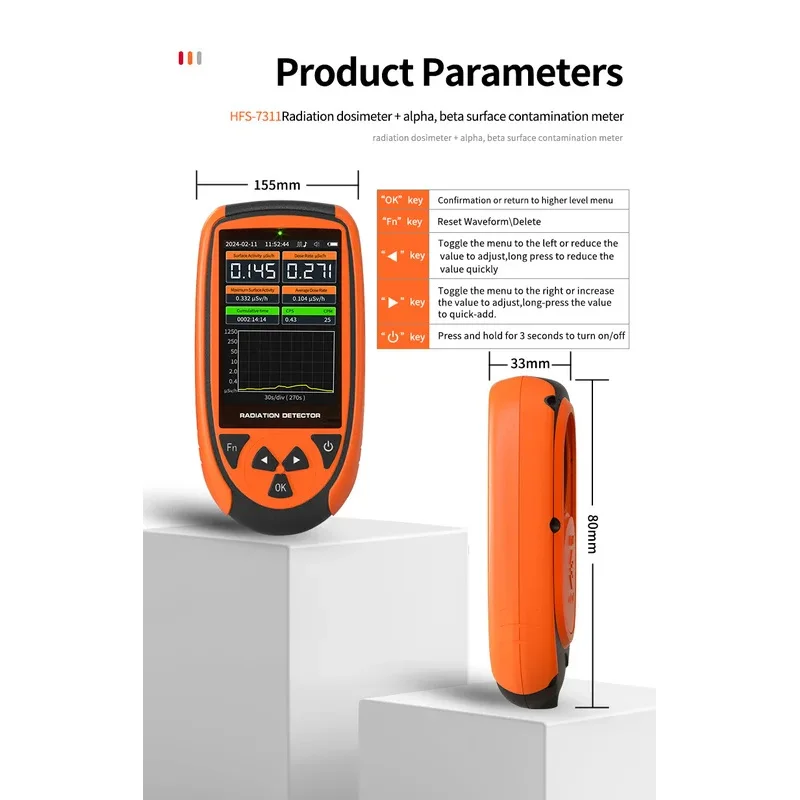 Aikesi Nuclear Radiation LND7311 Geiger Counter Mica Window Radon Detector Alpha Beta Suace Contamination S