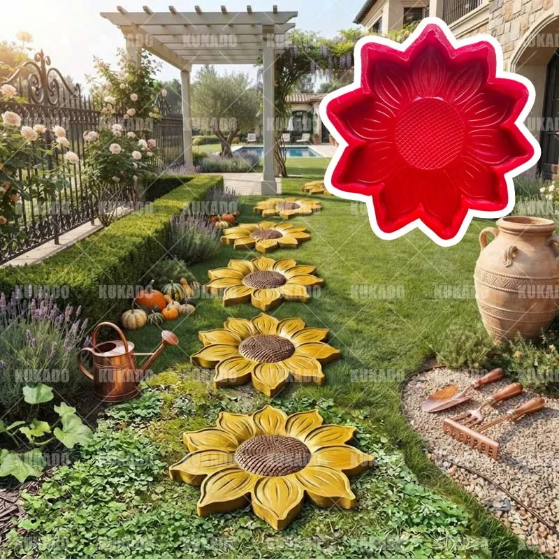 55cm Sunflower Shaped Silicone Cement Mold for Outdoor Lawn Courtyard Paving Stepping Stone Chinese Garden Decoration