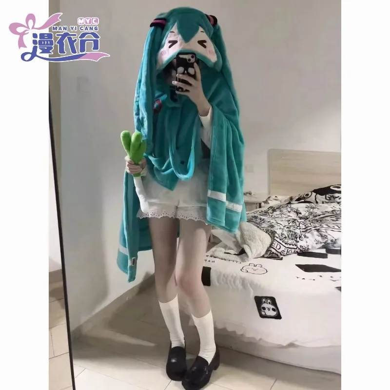 Hatsune Miku Anime Cloak Air Conditioning Blanket Hooded Kawaii Soft Student Dormitories Office Blanket Shawl Home Furnishings
