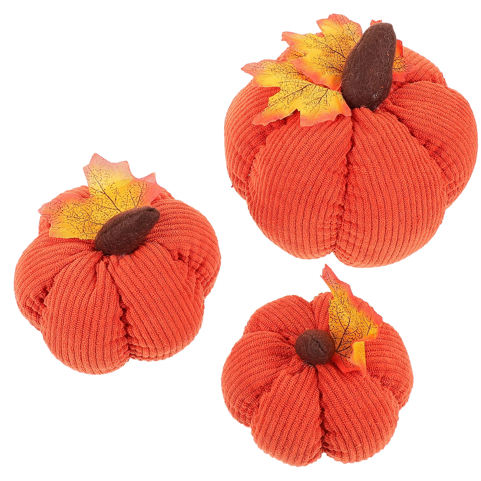 3 Pcs Corduroy Pumpkin Decorations Holiday Sets Thanksgiving Harvest Festival Fake for Outdoor Handmade Pumpkins