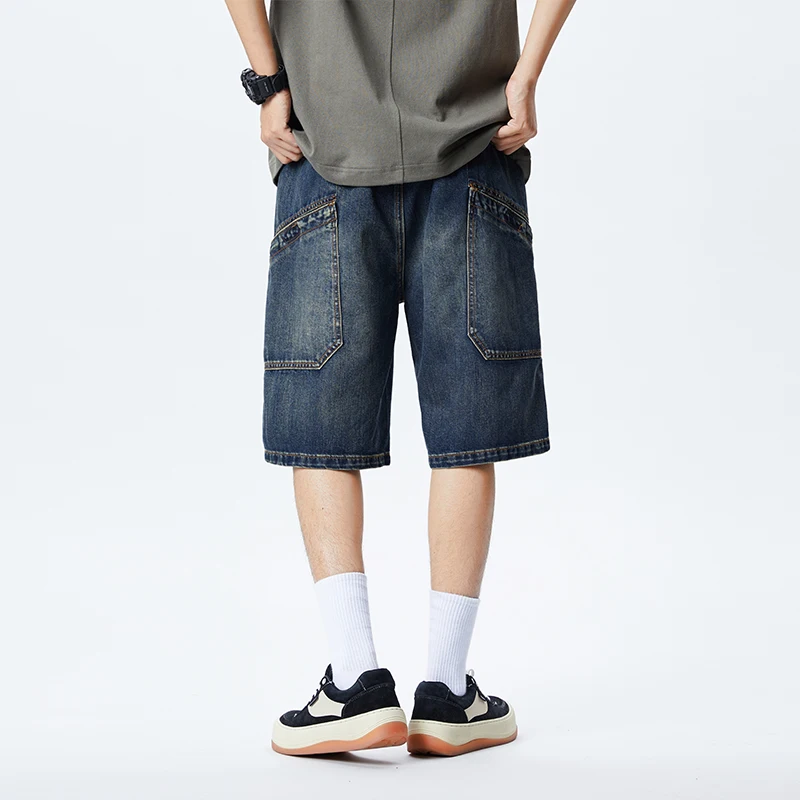 

XY9942 summer new denim shorts men's wide loose tight waist straight summer thin section Lycra ice silk casual