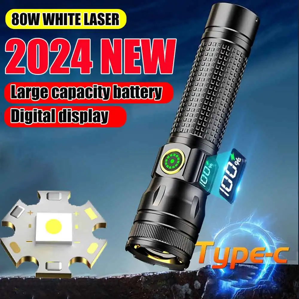 

Super Bright 100000LM High Power Rechargeable LED Flashlight Work 24H With Power Display Ultra Powerful Led Tactical Lantern