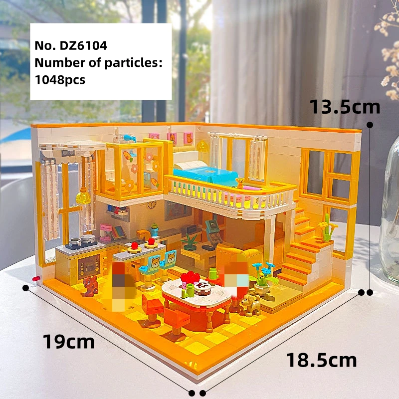 Duplex apartment building blocks simulation house  model pet series ornaments kawaii children\'s toys desktop