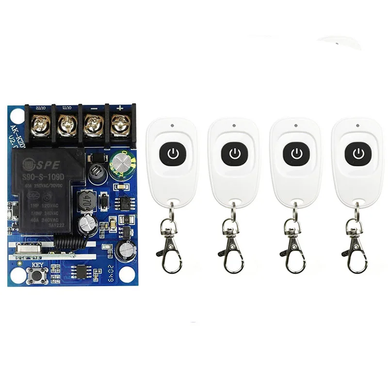 

New DC12V 24V 36V 48V 1CH Wireless Remote Control Switch System Receiver & 4pcs one-button waterproof Remote 315mhz/433mhz