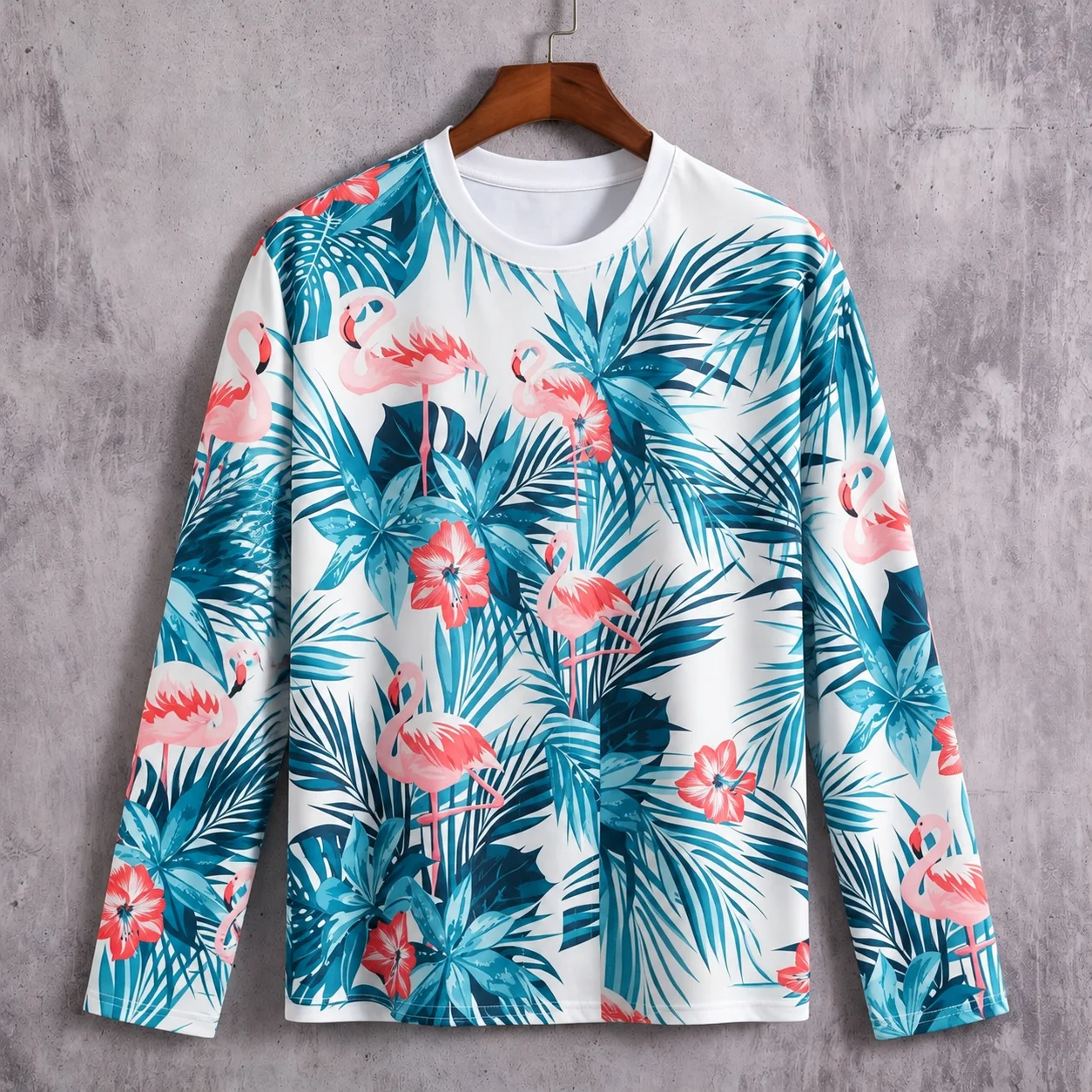 Floral Print Long Sleeve T Shirt Men Women Tropical Leaf Flamingo Graphic Tee Casual Streetwear Autumn Fashion Unisex Top
