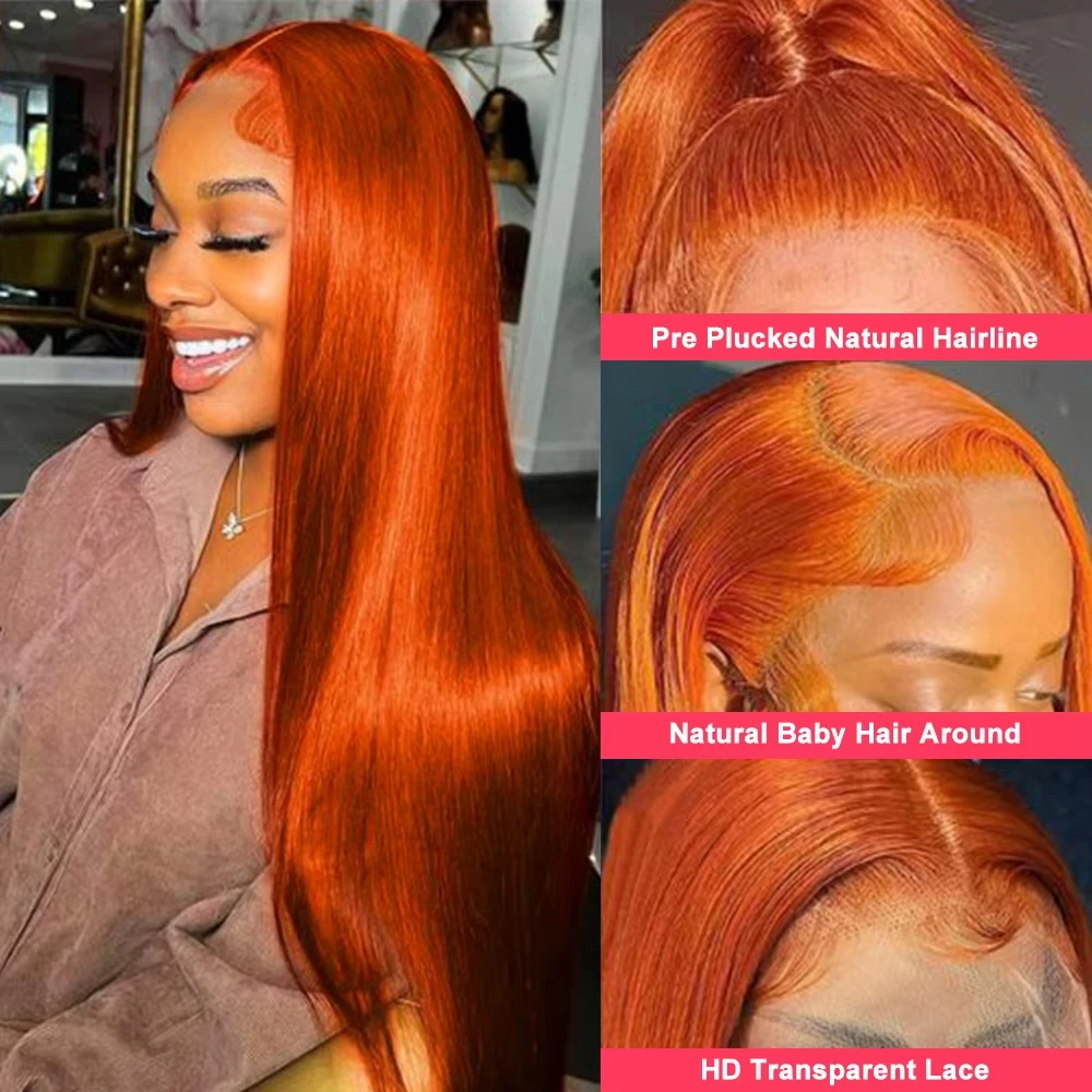 

250 Density Transparent 13x6 HD Lace Frontal Wig Straight 13x4 Lace Front Wigs Human Hair Ginger Orange Black Wig Choice For You