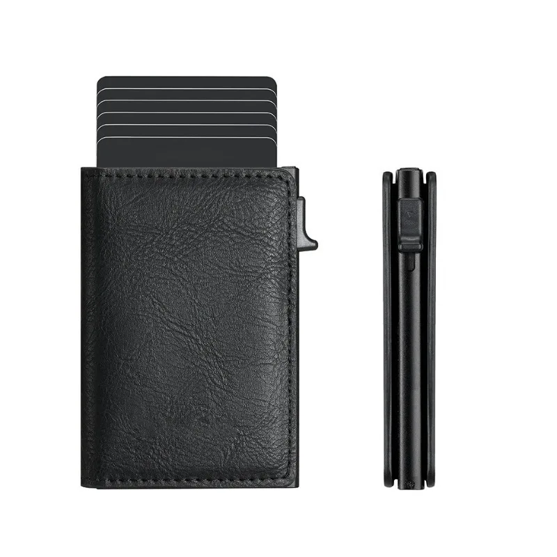 RFID Blocking Pop-Up Card Holder Multi-Slot Business Leather Wallet Anti-Theft Credit Card Protective Case