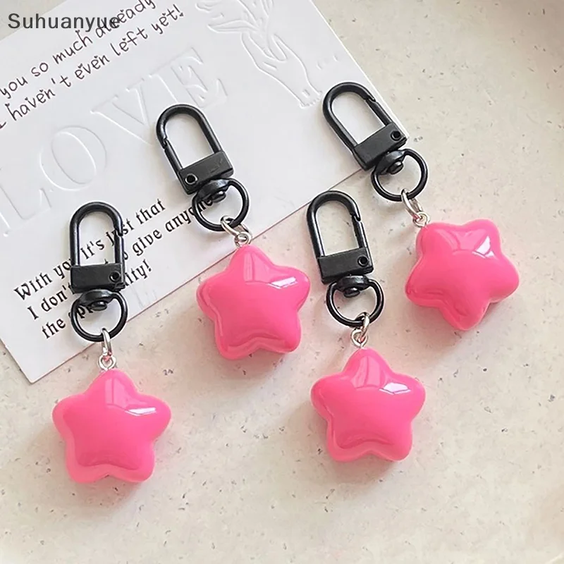 Stars Key Chain Rose Red Jelly Pentagram Resin Charms Pendant Key Ring Backpack Decoration Headphone Case Accessories Girls Gift