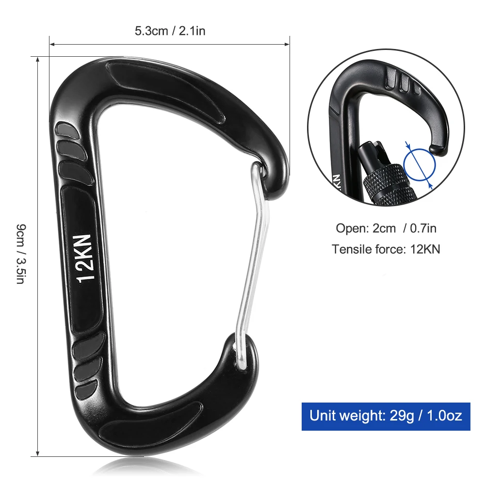 4pcs 12KN Wiregate Carabiner Snag Free Carabiner Steel Spring Clip Lightweight Hammock Swing Clip Equipment