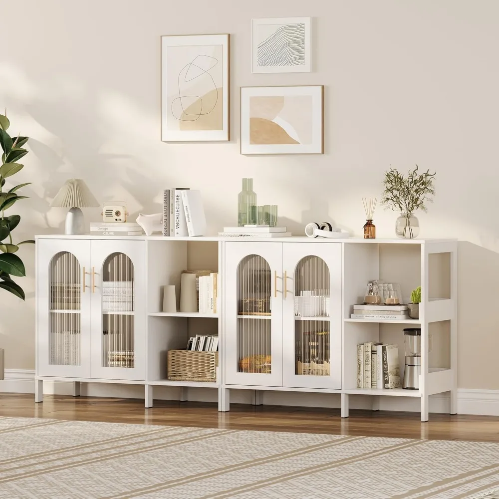 خزانة جانبية للبوفيه من GAOMON، تخزين خشبي مع أبواب زجاجية، مقبض معدنيين، خزانة تخزين مع أرفف قابلة للتعديل، وضعية