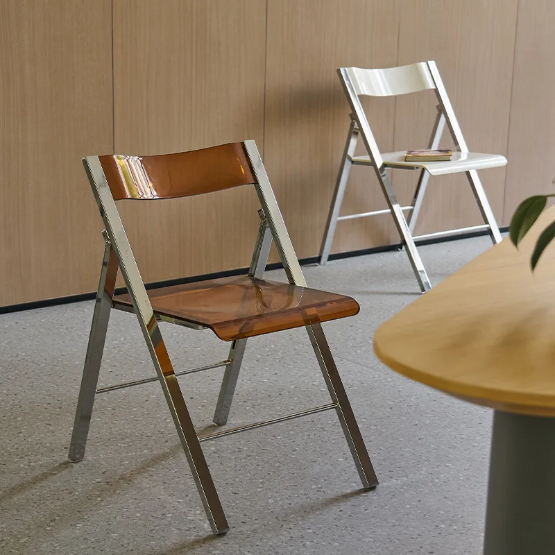 

Nordic simple electroplating folding stool household backrest chair queuing equal chair transparent portable photo