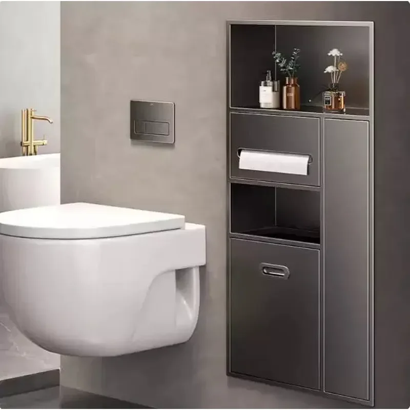 304 Stainless Steel Recessed Toilet Paper Holder Waterproof Bathroom Wall Mounted Tissue Box Storage Niche for Home Decor