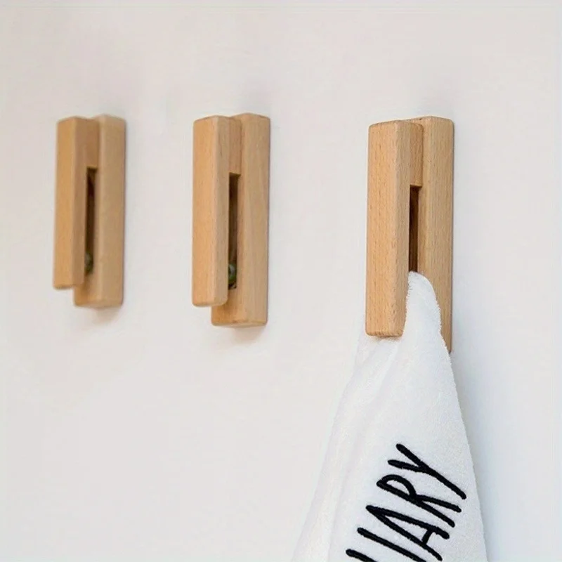 Rustic Wood Towel Hooks Wall Mount Storage Hanger Cap Rack Adhensive Strip Home Decor Organization Bathroom Kitchen Knobs