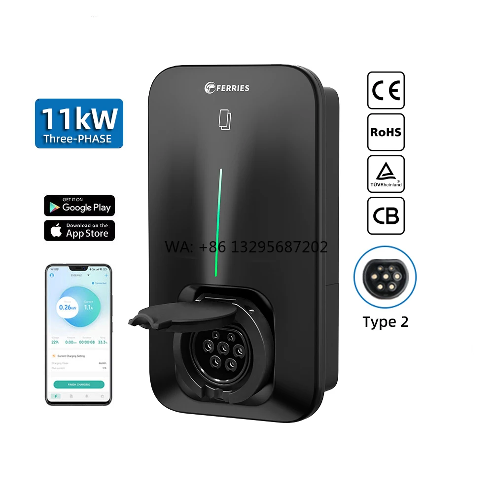 

Зарядная станция для электромобилей настенного монтажа 11 кВт, 16 А, 3 фазы, тип A+DC, 6 мА, ТИП 2, с Wi-Fi, для дома, с сертификатами CE и RoHS