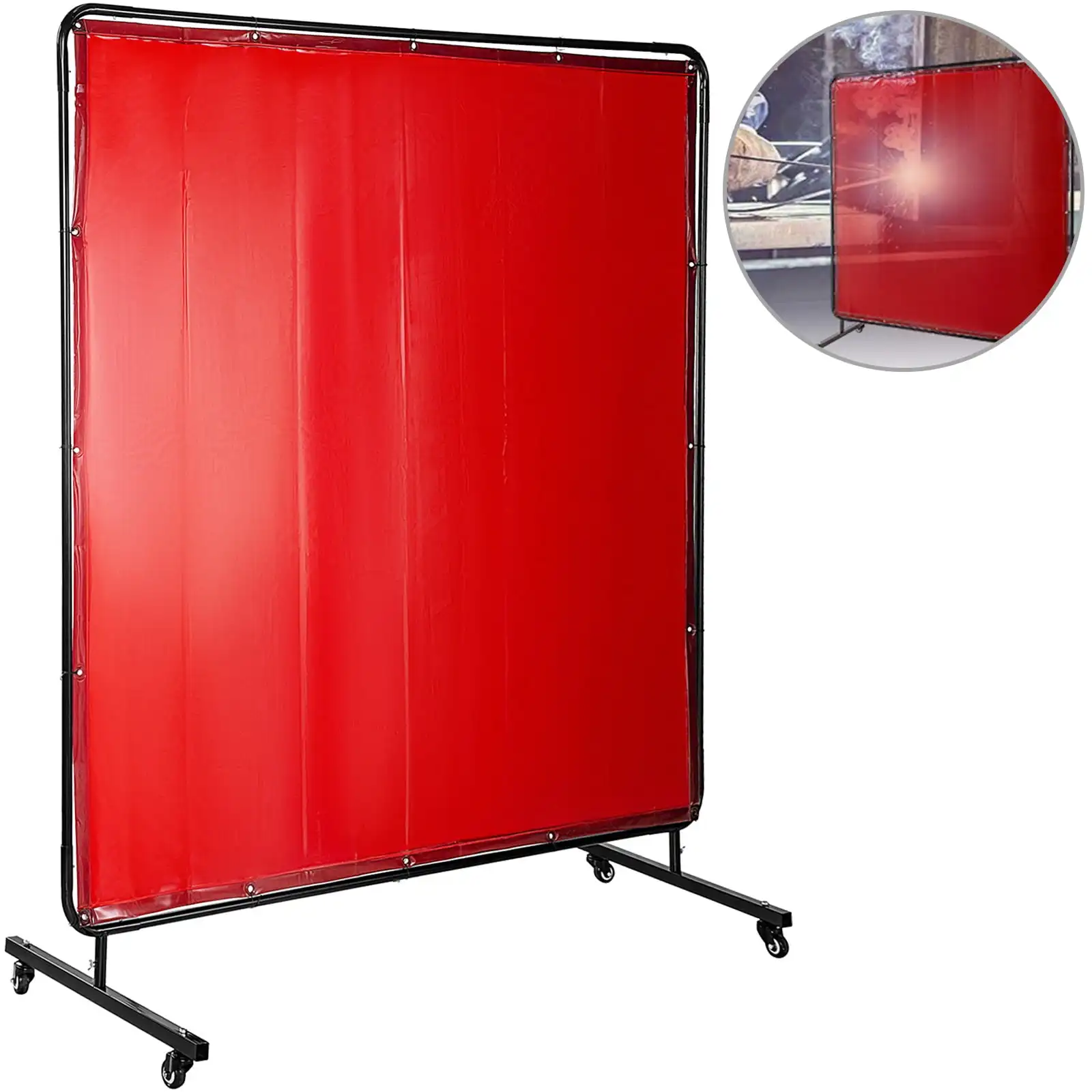 

Welding Screen with Frame 6' x 6', Welding Curtain with 4 Wheels, Welding Protection Screen Red Flame-Resistant Vinyl