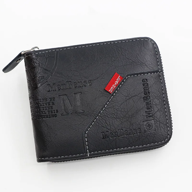 Men's Wallet Made of PU Wax Oil Skin Purse for Men Coin Purse Short Male Card Holder Wallets Zipper Around Money Coin Purse image 6