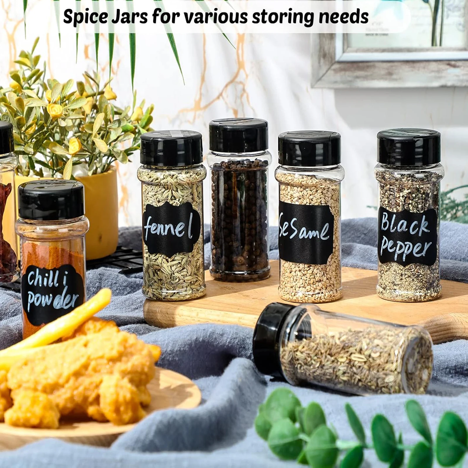 3oz Klare Kunststoff-Gewürzdosen mit schwarzen Streudeckeln, leere Gewürzflaschen mit Deckeln für die Küchenlagerung – Detail 1