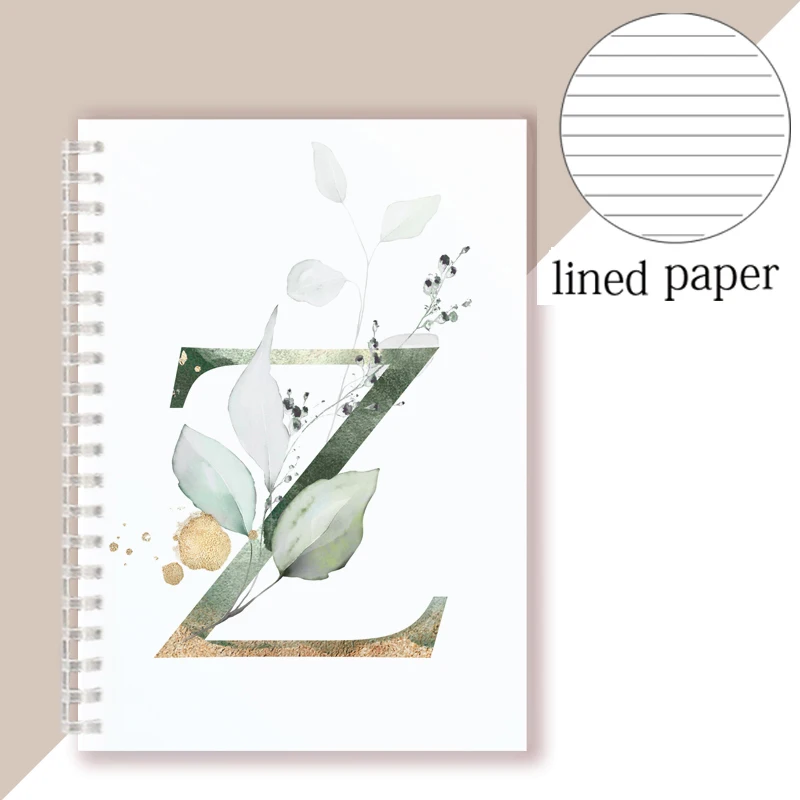 Lined Page Spiral Notebook Initial Alphabet Letters Note Book Writing Pads Majuscule Letter With Flower Personality Name Design