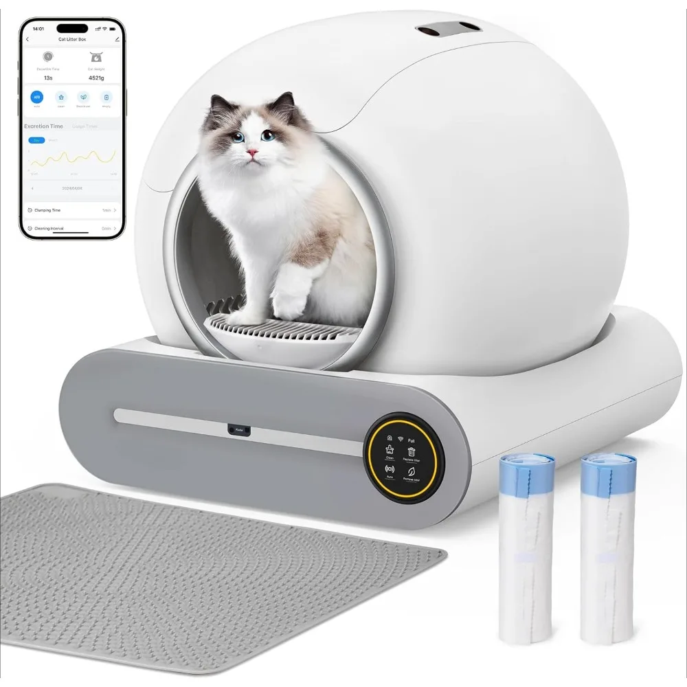 

Automatic Cat Litter Box , Smart Self-Cleaning Cat Litter Box with 65L Litter Box + 9L Covered Trash Can Large Capacity