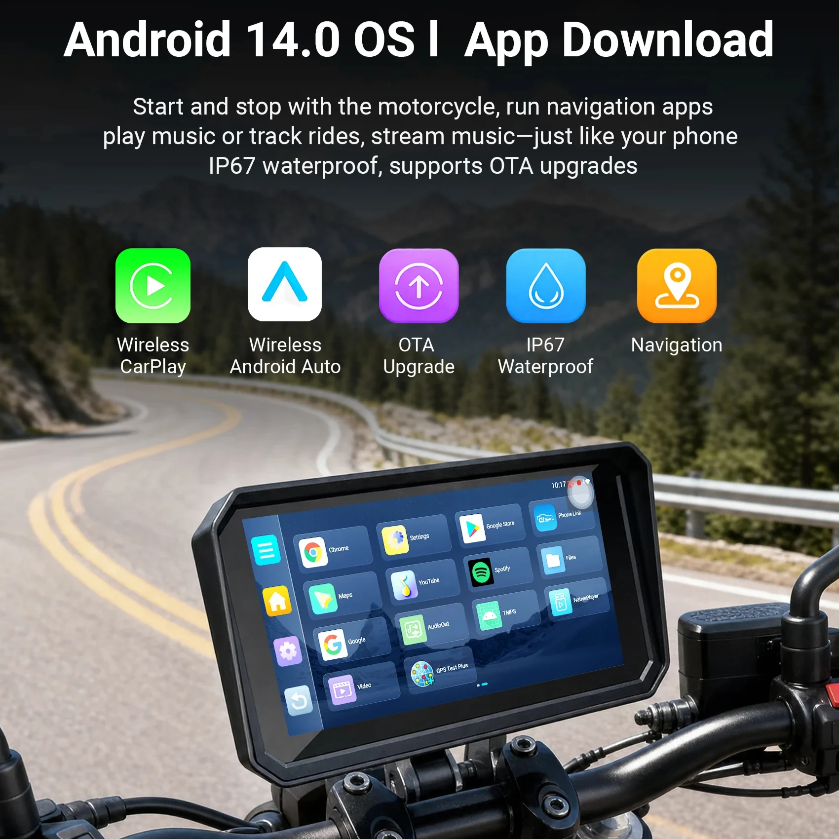Aoocci U6/U7 Motorcycle CarPlay 6/7inch HD CarPlay & Android Auto Smart Display WIFI Bluetooth 5.0 Offline Maps Safety Monitor