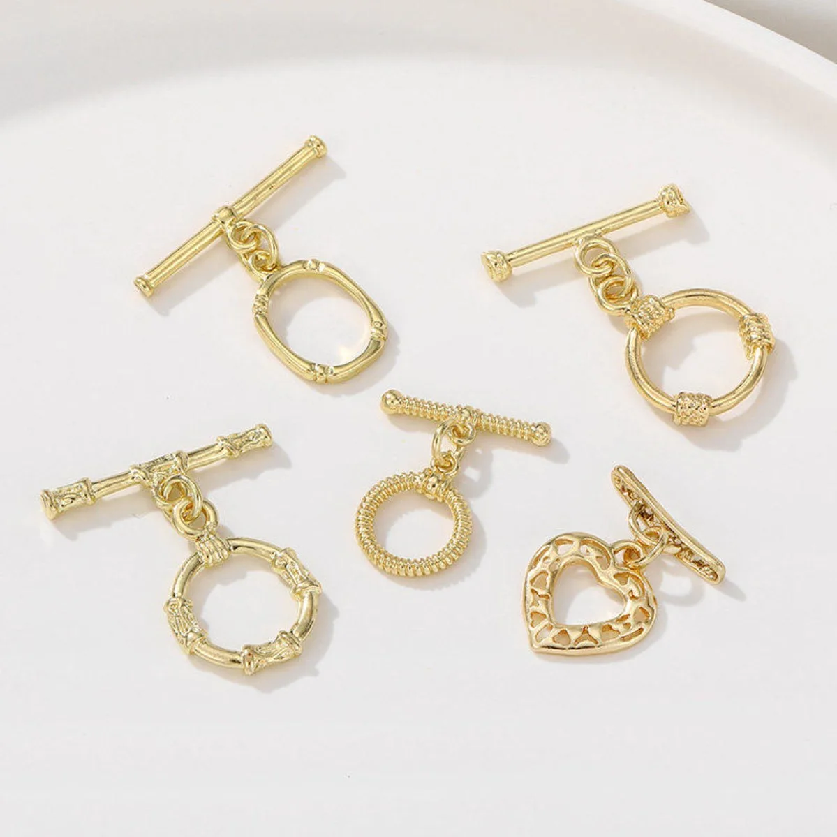 14K Gold Plated Love Round Square Thread OT Buckle DIY Bracelet Necklace Connection End Buckle Jewelry Findings