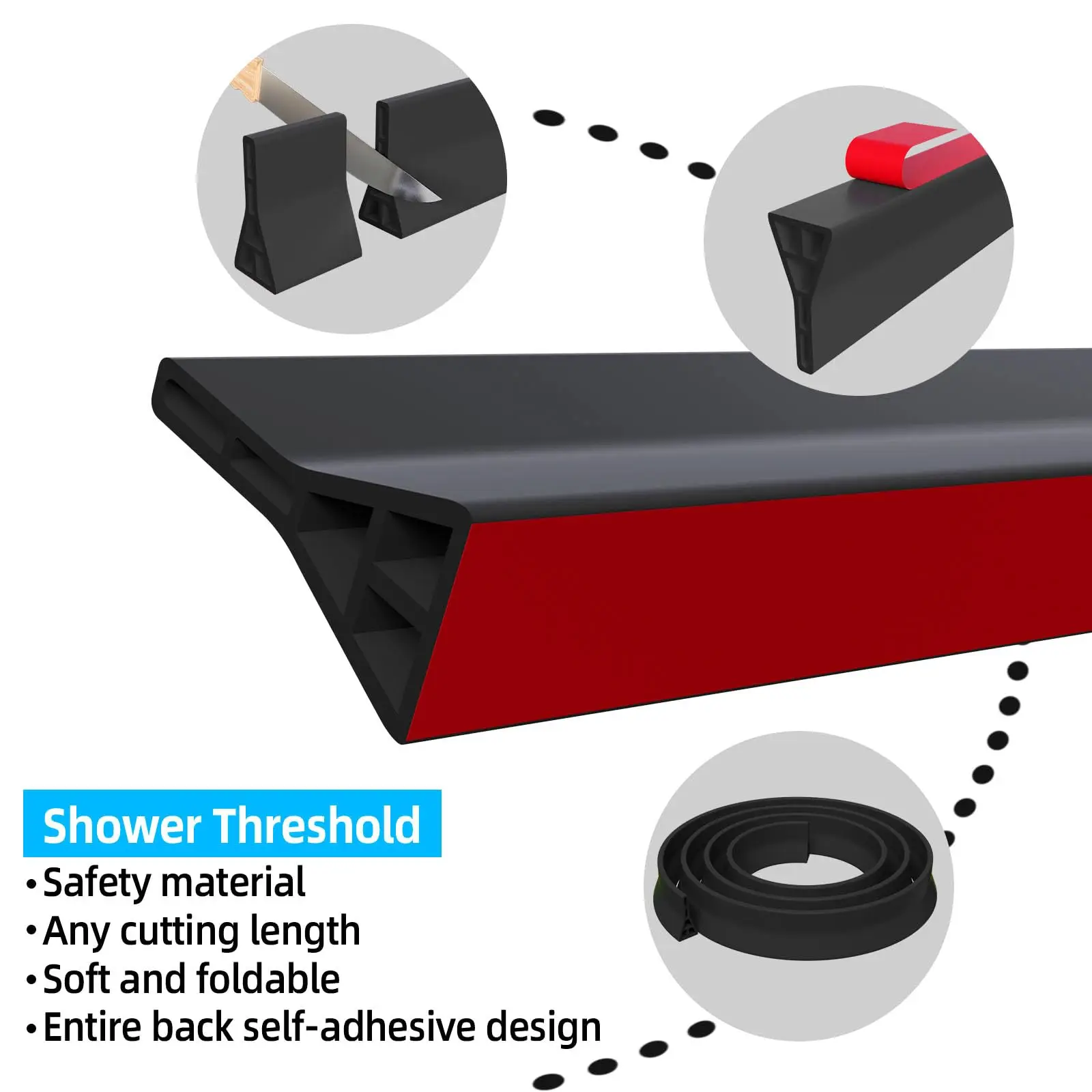 3.5 "High Shower soglia Water Dam, 59 IN doccia Water Splash Guard per Curbless Bath Shower soglia Water Barrier Stopper