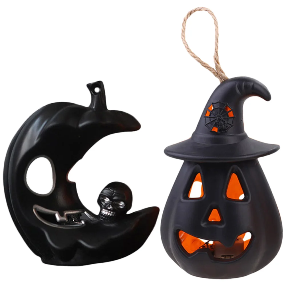 2 Pcs Halloween Jack-o-lantern Pumpkin Lanterns Light Skull Decorative Lights