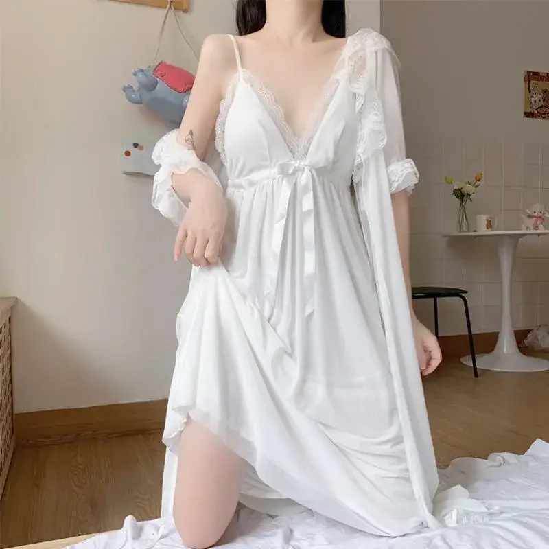 M-4XL Nightgown Women Sweet Lovely Sleepwear White Nightgown Spring Autumn Leisure Fashion Vintage Sleepwear Dresses