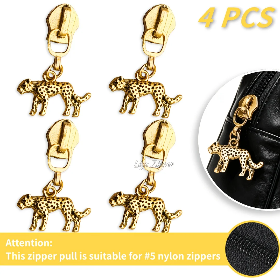 4 pieces of gold and silver three-dimensional running cheetah zipper head, suitable for clothing bags