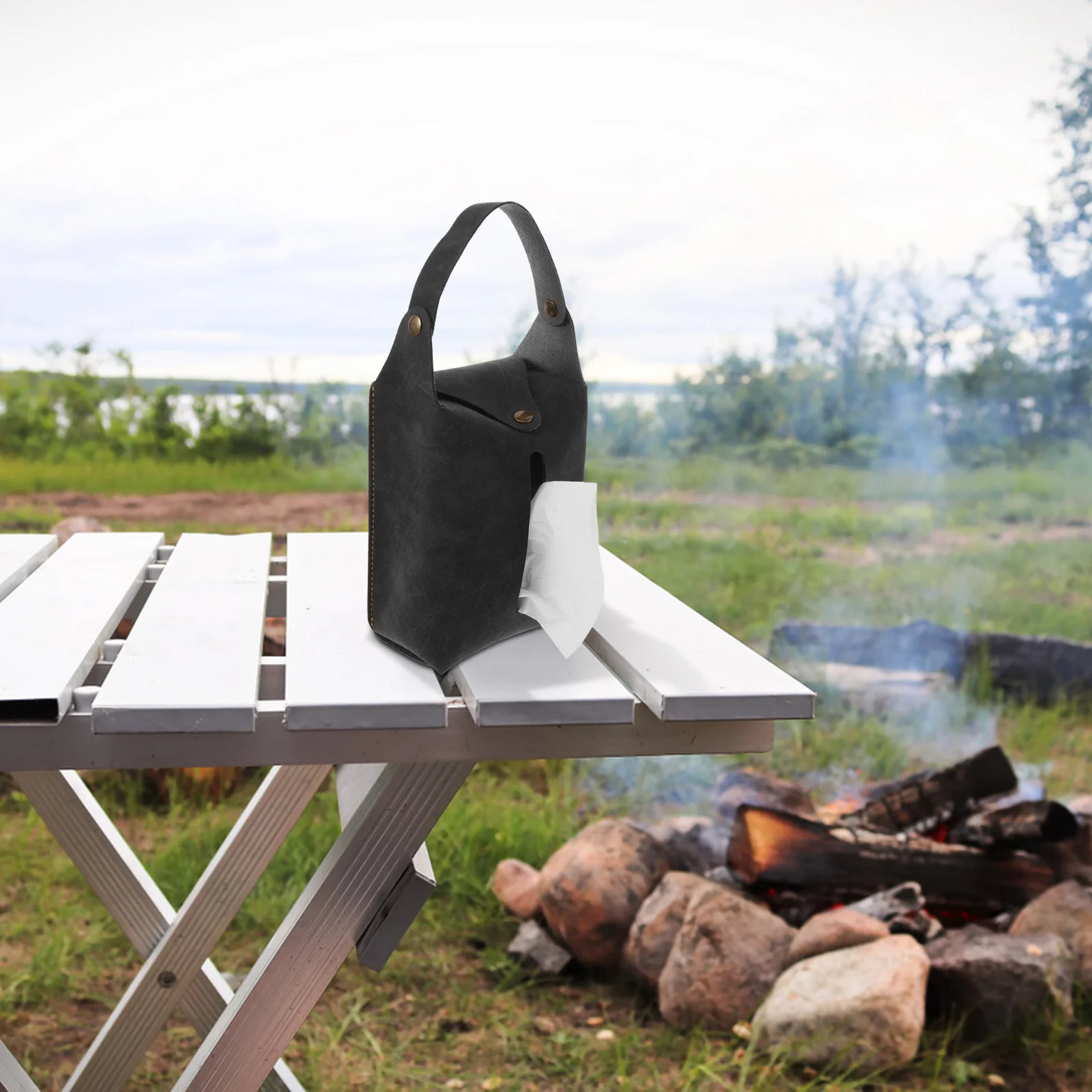 

Rectangle Tissue Box Cover Buckle Retro Napkin Holder Hanging Camp Tissue Container Portable Outdoor Indoor Storage Bag