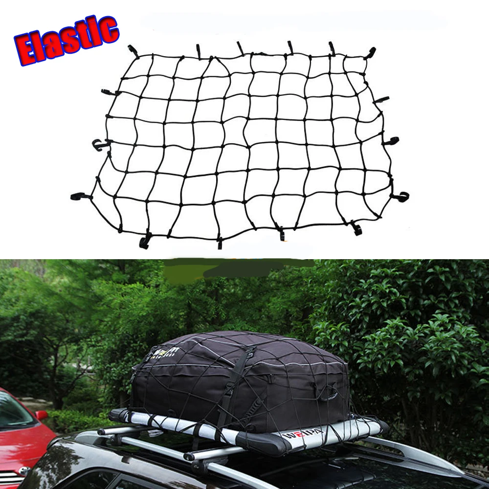 Elastic Cargo Basket Net with Hooks for Car Top Roof Rack Luggage Carrier Barrier Tie Cord Mesh 100x80cm