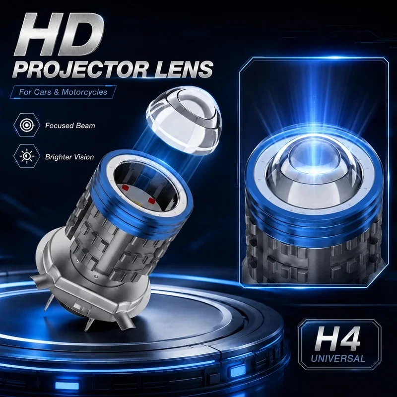 Bullvision H4 LED Universal Motorcycle Headlight 6000K Angel Eye Motor Led Bulb Motorbike Head Lamp White High Low Beam 12-80V