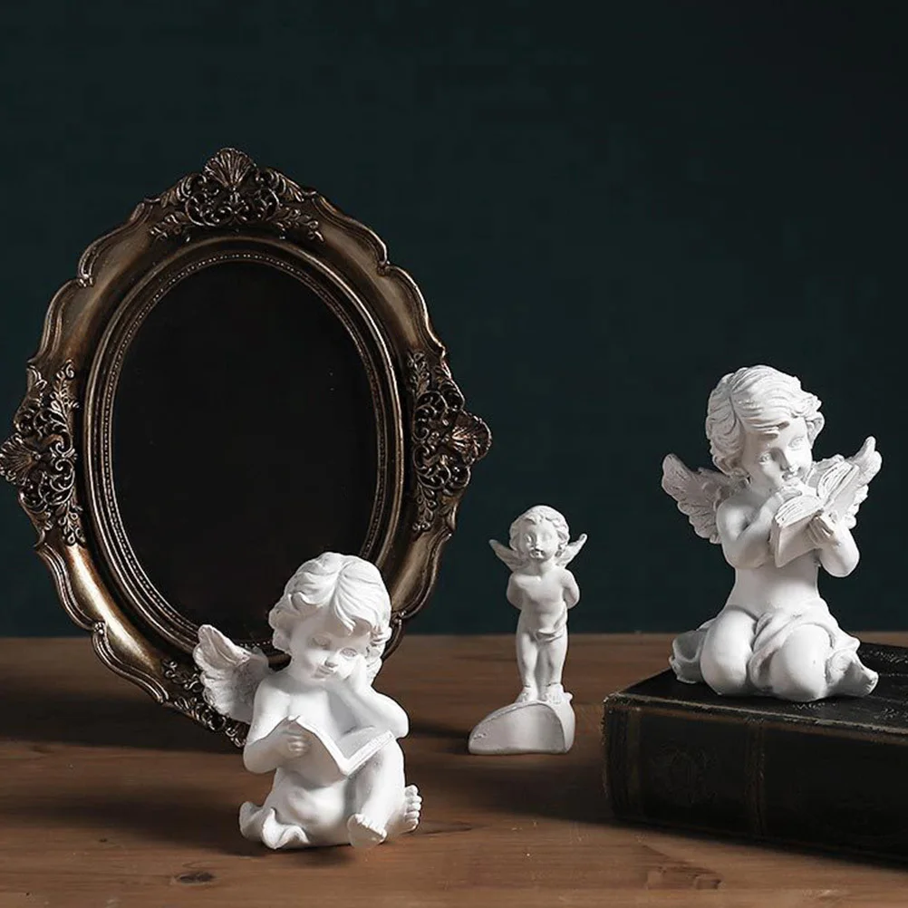 

2Pcs Resin Angel Statue Ornament Delicate Craft Home Decor Office Desk Decoration Beautiful Realistic Plaster Sculpture Gift