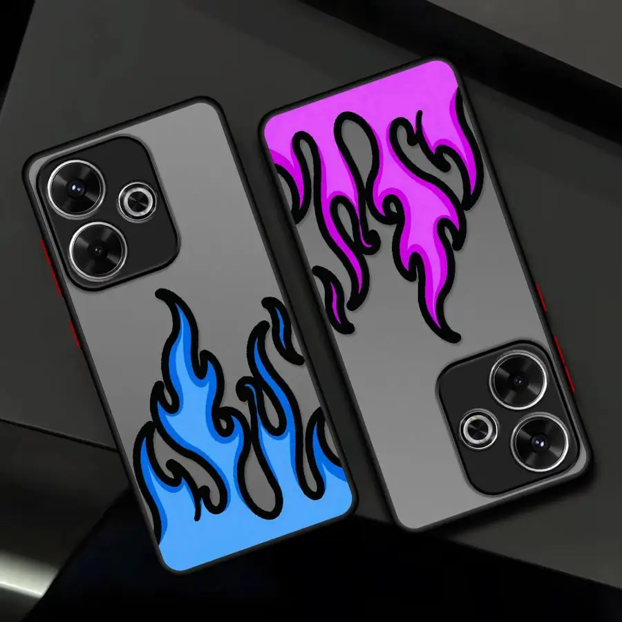 

Case for Xiaomi Redmi Note 15 13 14 Pro Plus 10 11 12 13C 14C 9S A4 Funda Phone Cover Blue And Red Flames