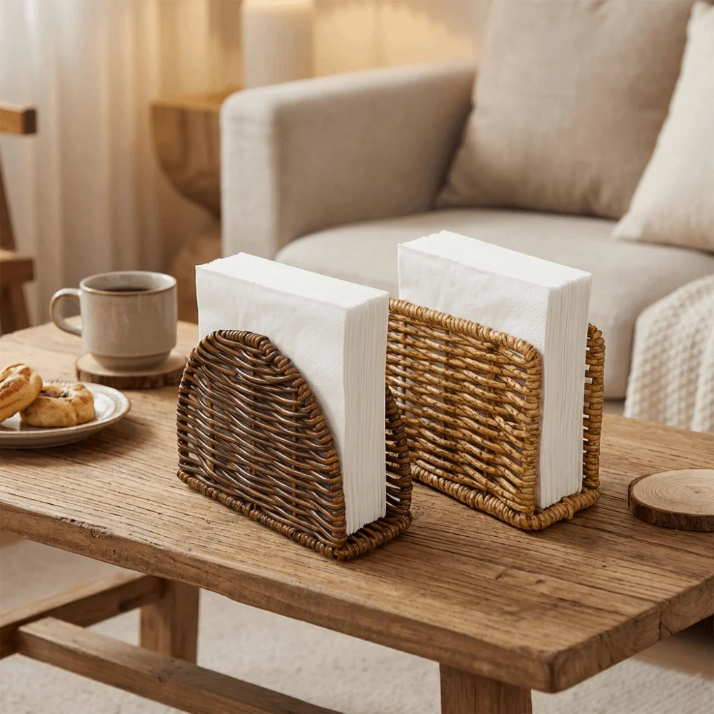 Creative Simulated Rattan Napkin Holders Rustic Style Space-Saving Vertical Napkin Dispenser Stable Retro Tissue Storage Rack