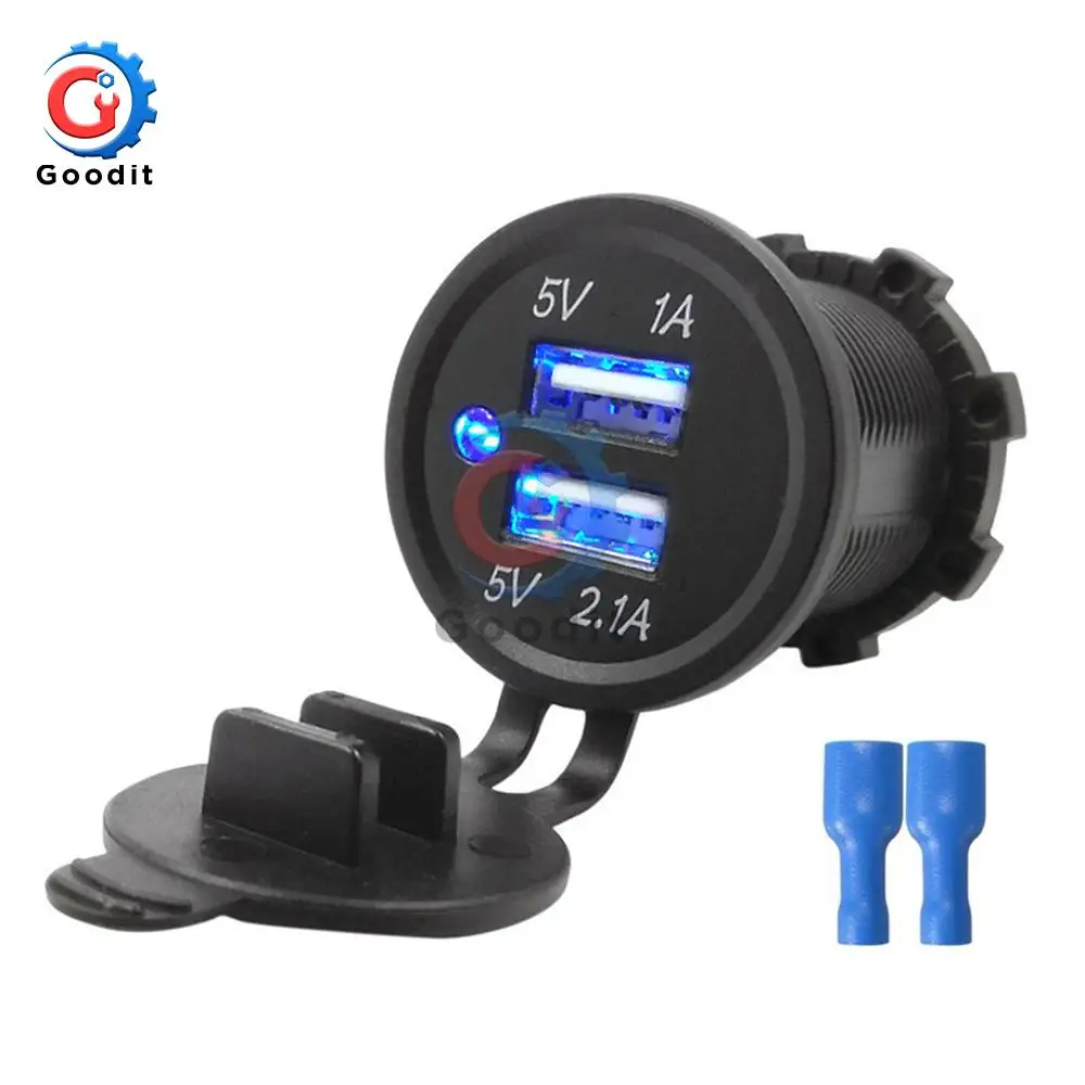 Auto Car-Styling Vehicle Charger 12V 20A Dual USB Charging Socket Adapter Power Outlet for 12V 24V Motorcycle Car LED