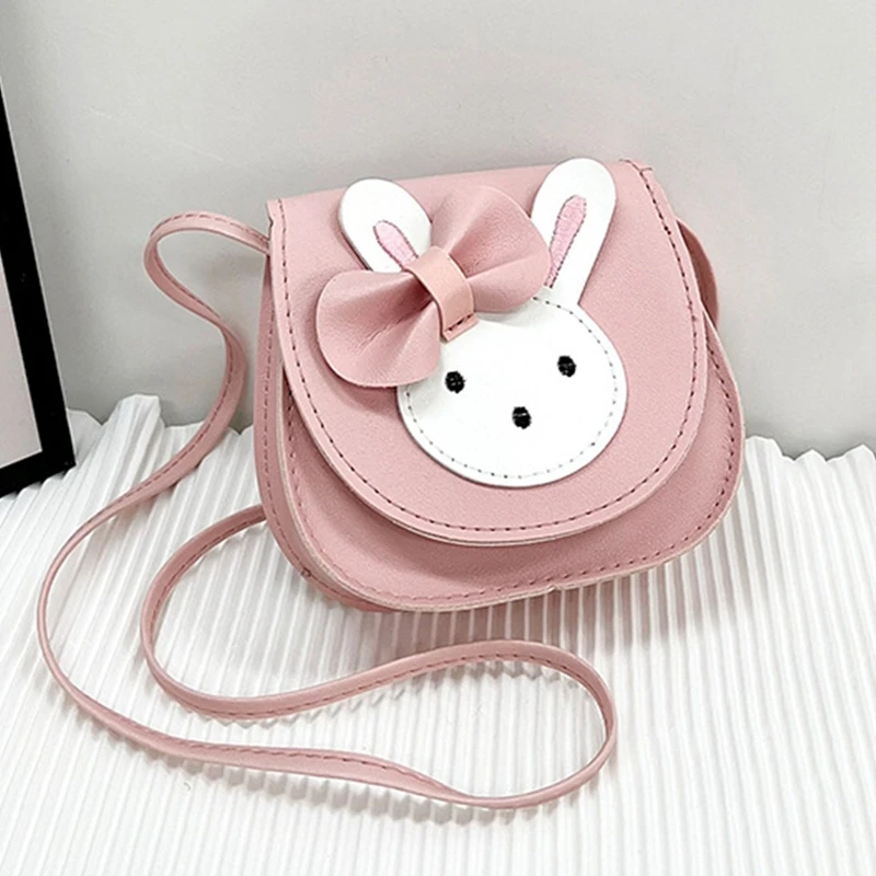 Children One Shoulder Purse Rabbit Pattern Leather Handbags Lovely Animal Mini Fanny Pack with Cover Waterproof Crossbody Bag