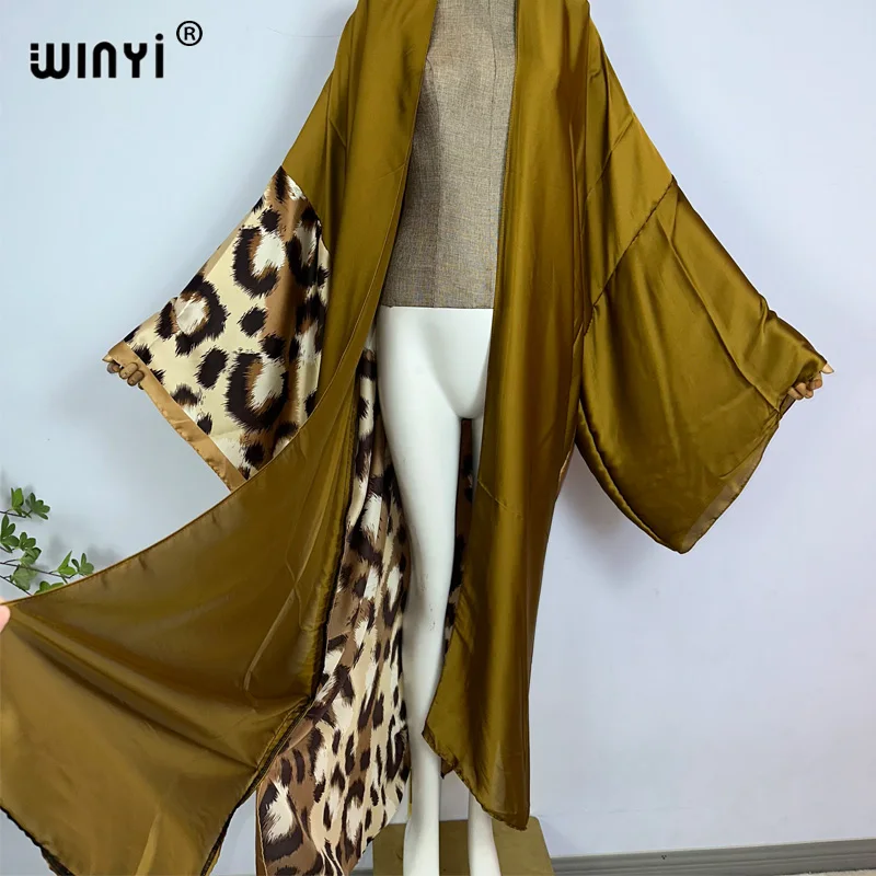 WINYI Women Bohemian fashion Print Elegant Casual dress African Cardigans Outerwear For Women Summer Sexy silk feeling Kimonos