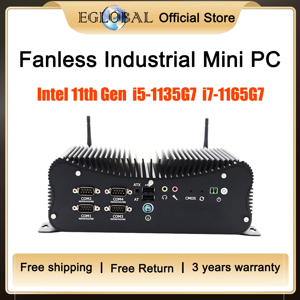 Eglobal Fanless Industria Mini PC Core i7 1165G7 i5 1135G7 11Th Gen  Rugged Industial PC 2x Intel i225 2.5G LAN HDMI VGA 4G LTE