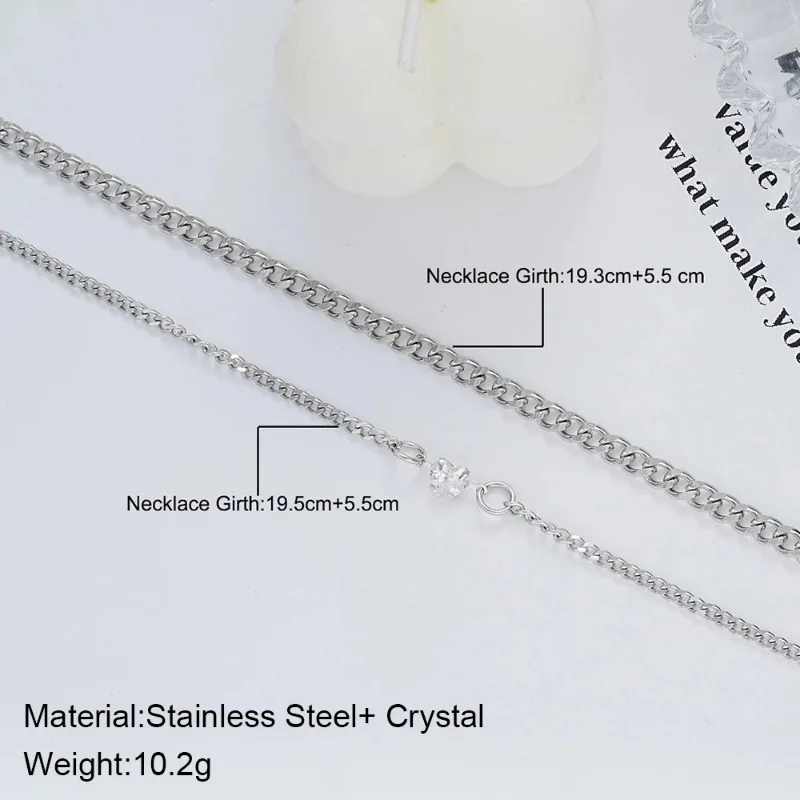 2PCS Simple Fashion Stainless Steel Bracelet Set for Couple Unisex Women Men Lover Crystal Heart Silvery Chain Bracelets Jewelry