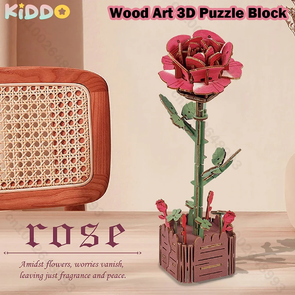 الخشب الفن ثلاثية الأبعاد لغز كتلة زهرة الحرف الجمعية باقة سطح المكتب الديكور الأطفال لغز التجمع نموذج عيد الميلاد صديقة هدية
