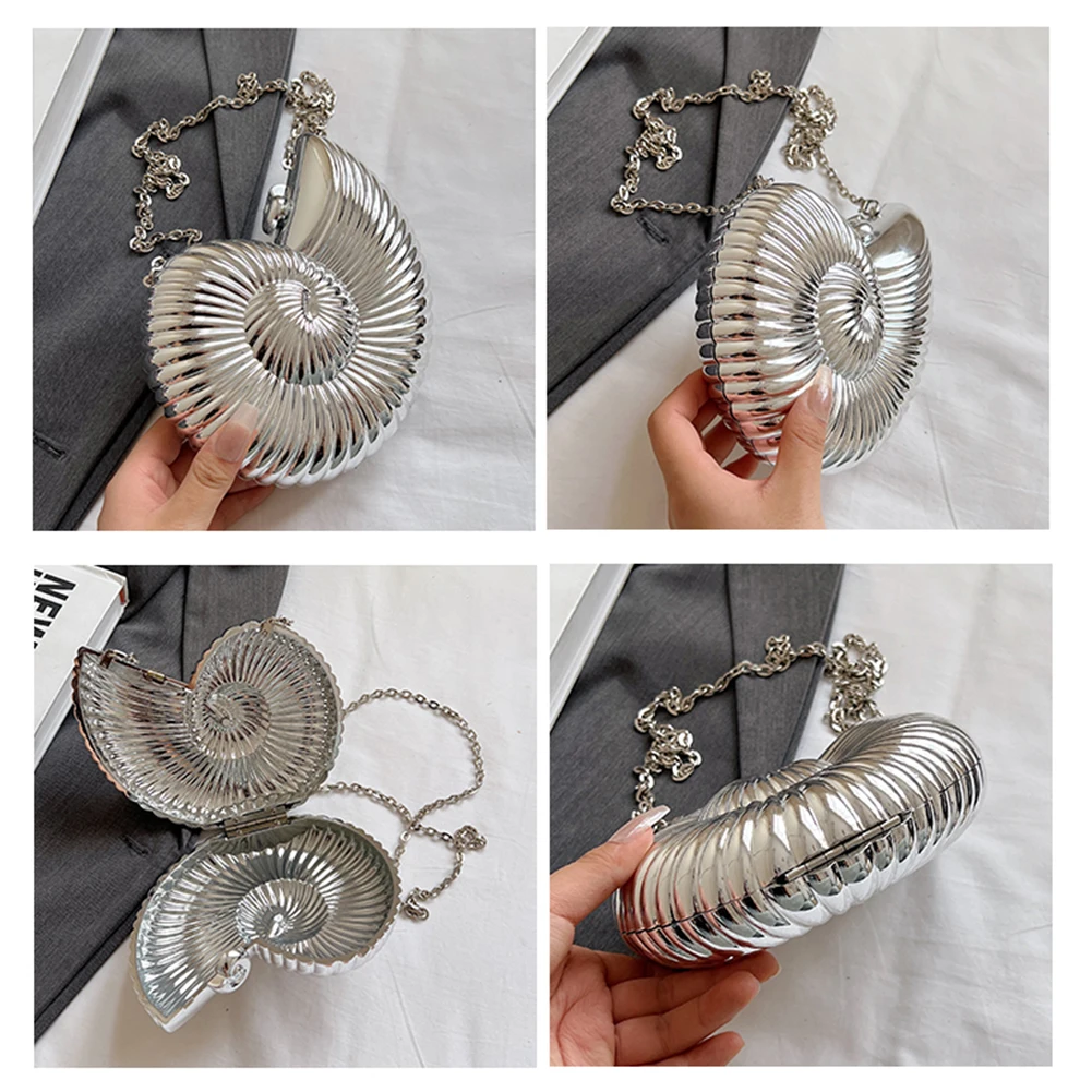 

Conch Shape Evening Clutch Purse Acrylic Stylish Crossbody Bag Novelty Clutch Bag Chain Strap Purse for Wedding Party