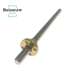 T8 Lead Screw Pitch 2mm Lead 8mm 304 Steel Length 150mm 200mm 250mm 300mm 350mm 400mm 450mm 500mm with Brass Nut CNC 3D Printer